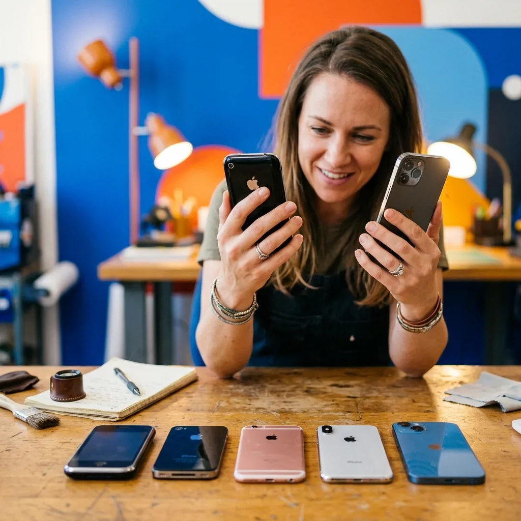 iPhone разных поколений на столе оценщика