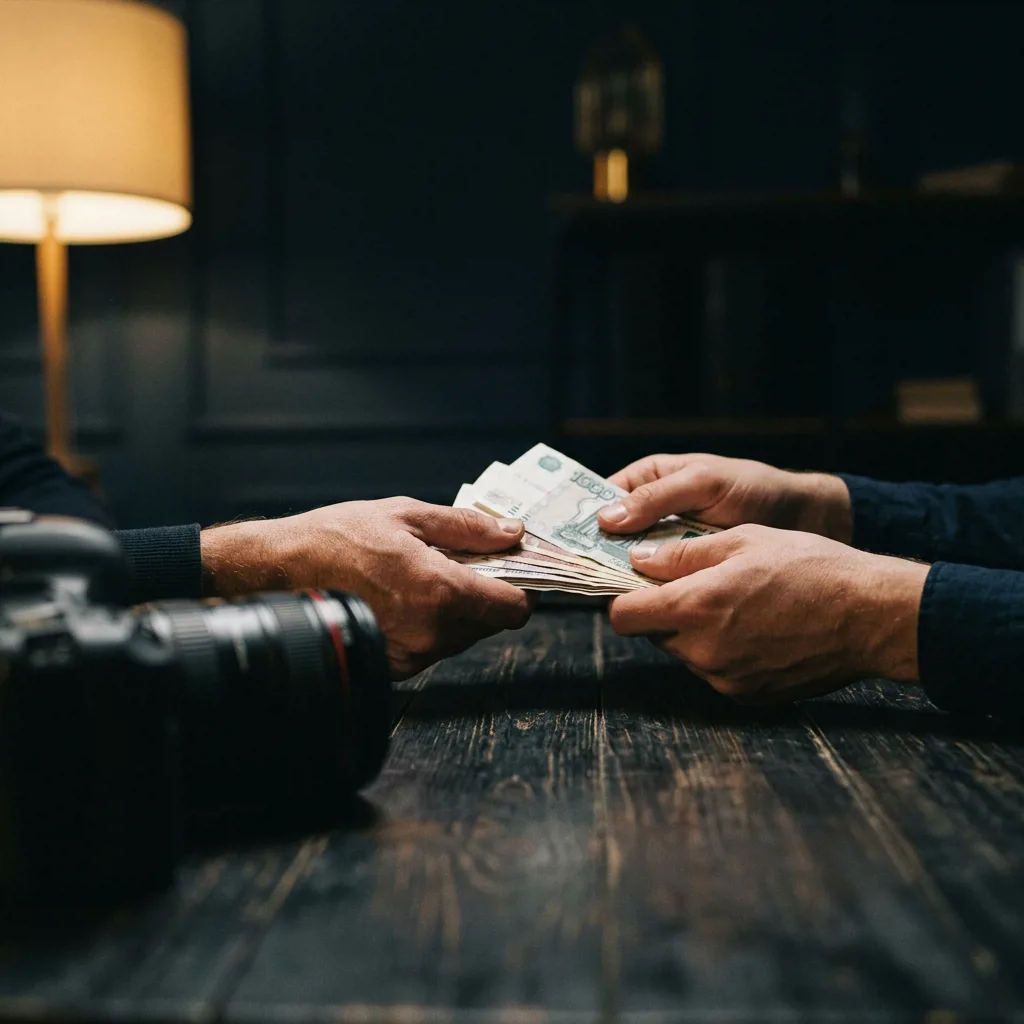 Передача наличных денег клиенту за фотоаппарат