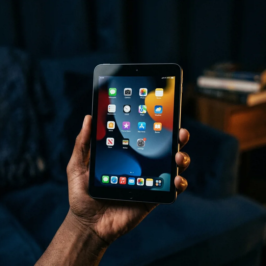 iPad mini 7 в руке, компактный планшет