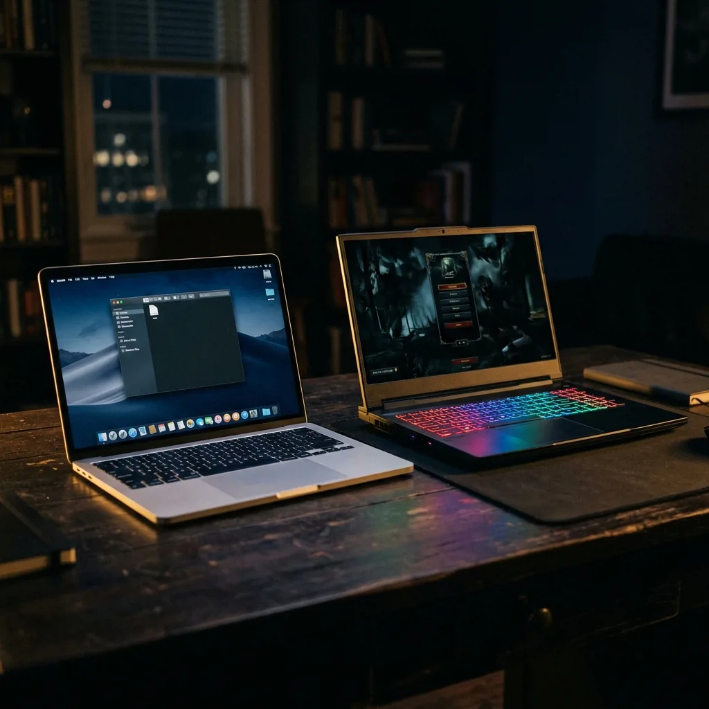Ноутбук MacBook и игровой ноутбук рядом