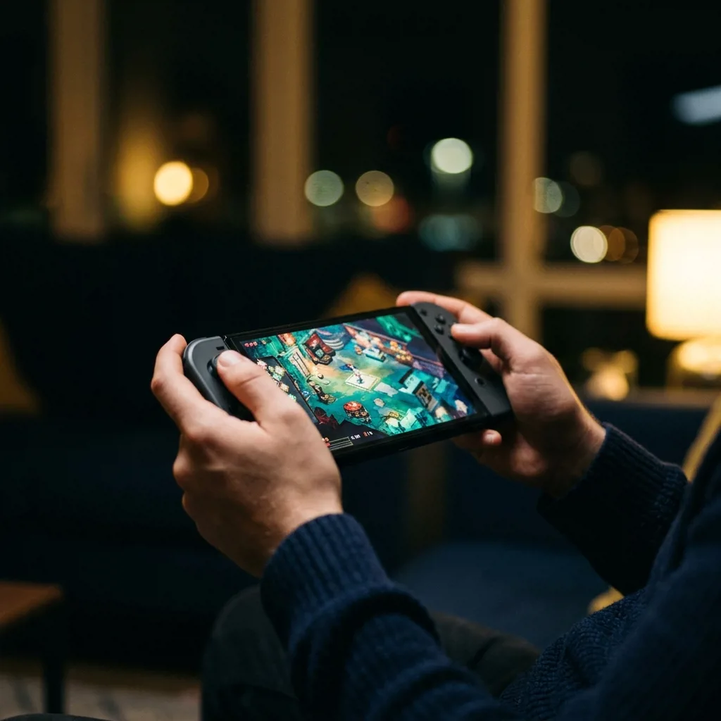 Портативная игровая приставка Nintendo Switch в руках — купить б/у консоль в Санкт-Петербурге