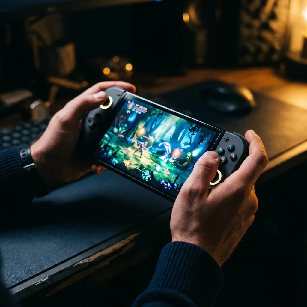 Портативная консоль Nintendo Switch OLED в руках