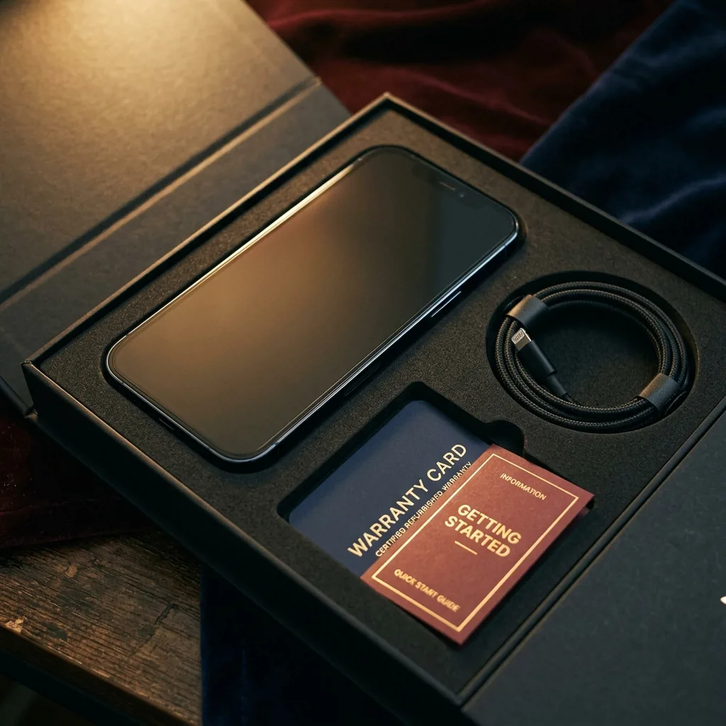 Упаковка восстановленного iPhone 12 Pro — кабель, документы