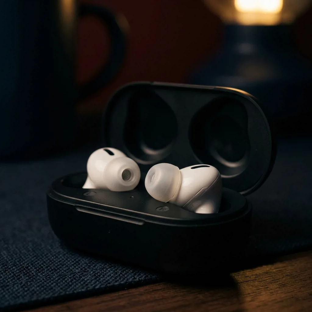Наушники AirPods Pro с шумоподавлением в открытом кейсе