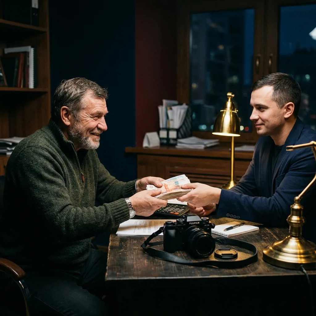 Клиент получает деньги за фотоаппарат после выкупа в Озерках