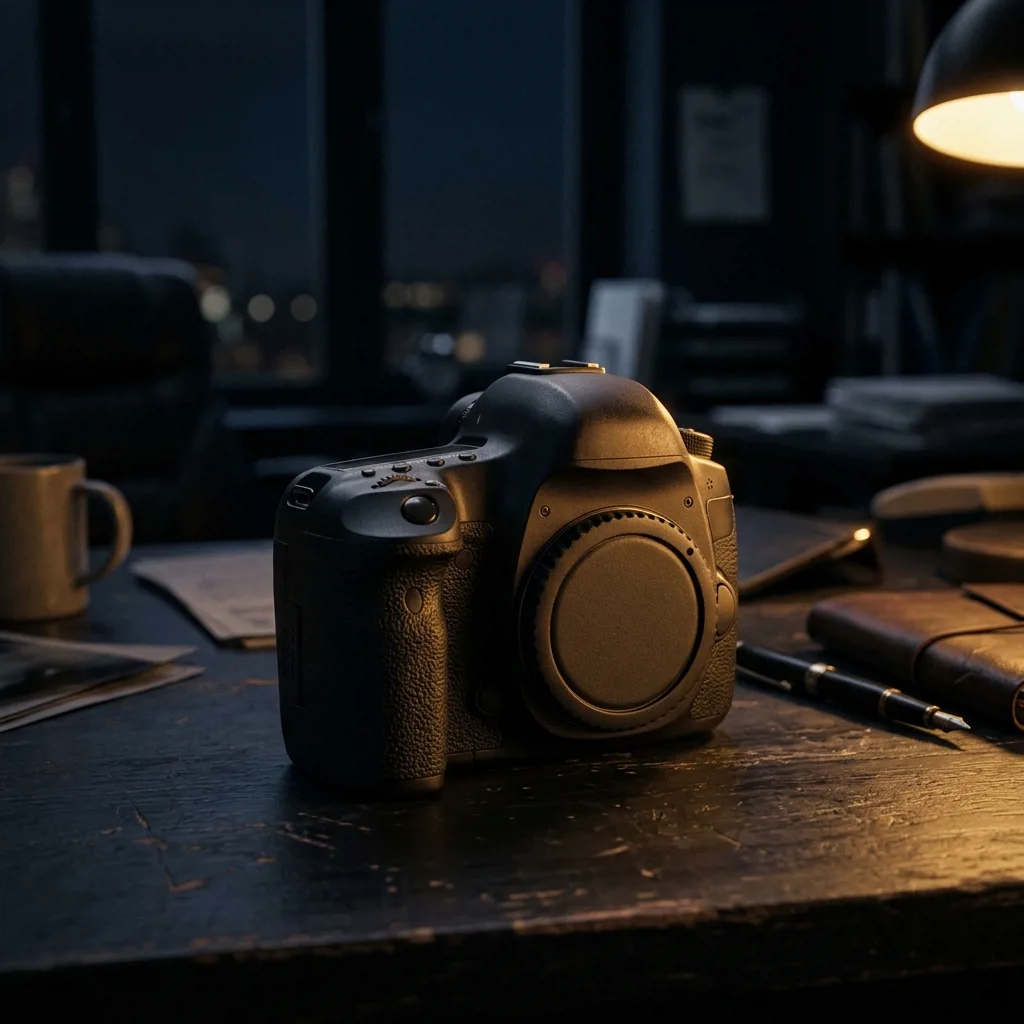 Зеркальный фотоаппарат Canon на столе оценщика