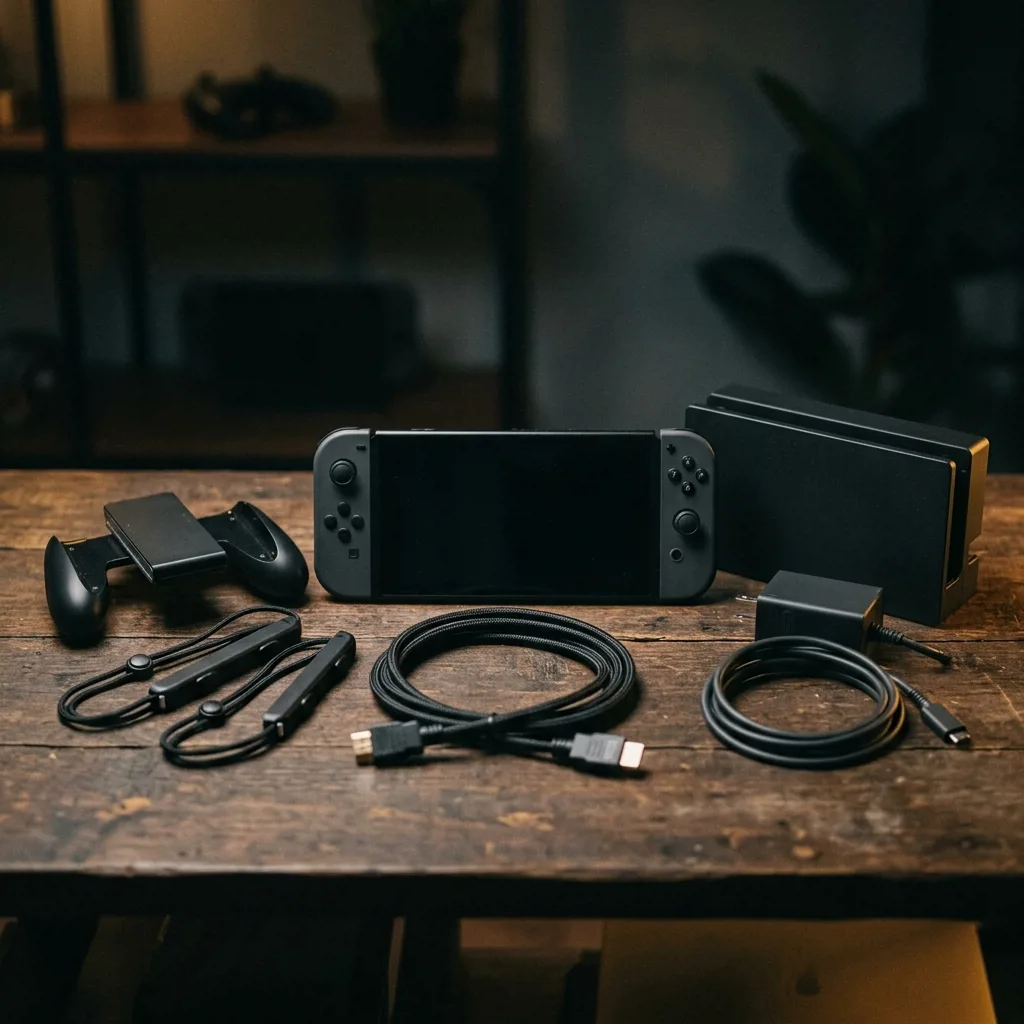 Полный комплект Nintendo Switch: консоль, Joy-Con, док-станция и кабели