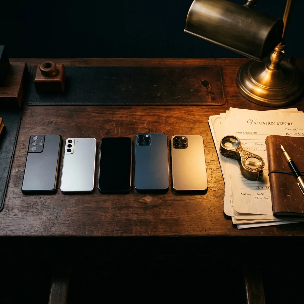 Смартфоны iPhone разных моделей на столе оценщика