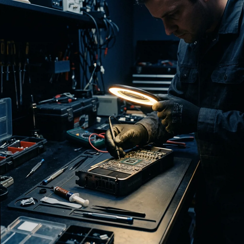 Специалист Re:Скупка проводит диагностику видеокарты GeForce RTX 3080
