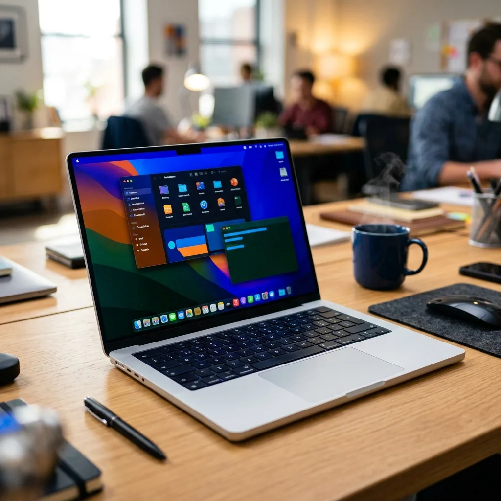 Специалист проводит диагностику MacBook Pro 14 перед выкупом — экран, батарея, порты