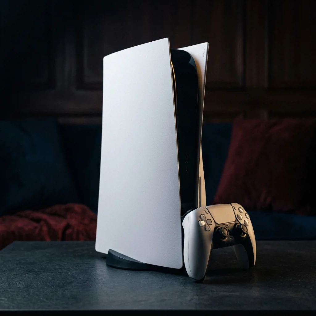 Игровая консоль PlayStation 5 с геймпадом на столе