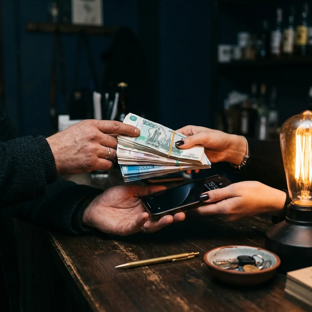 Клиент получает деньги за смартфон после оценки специалистом скупки в Санкт-Петербурге