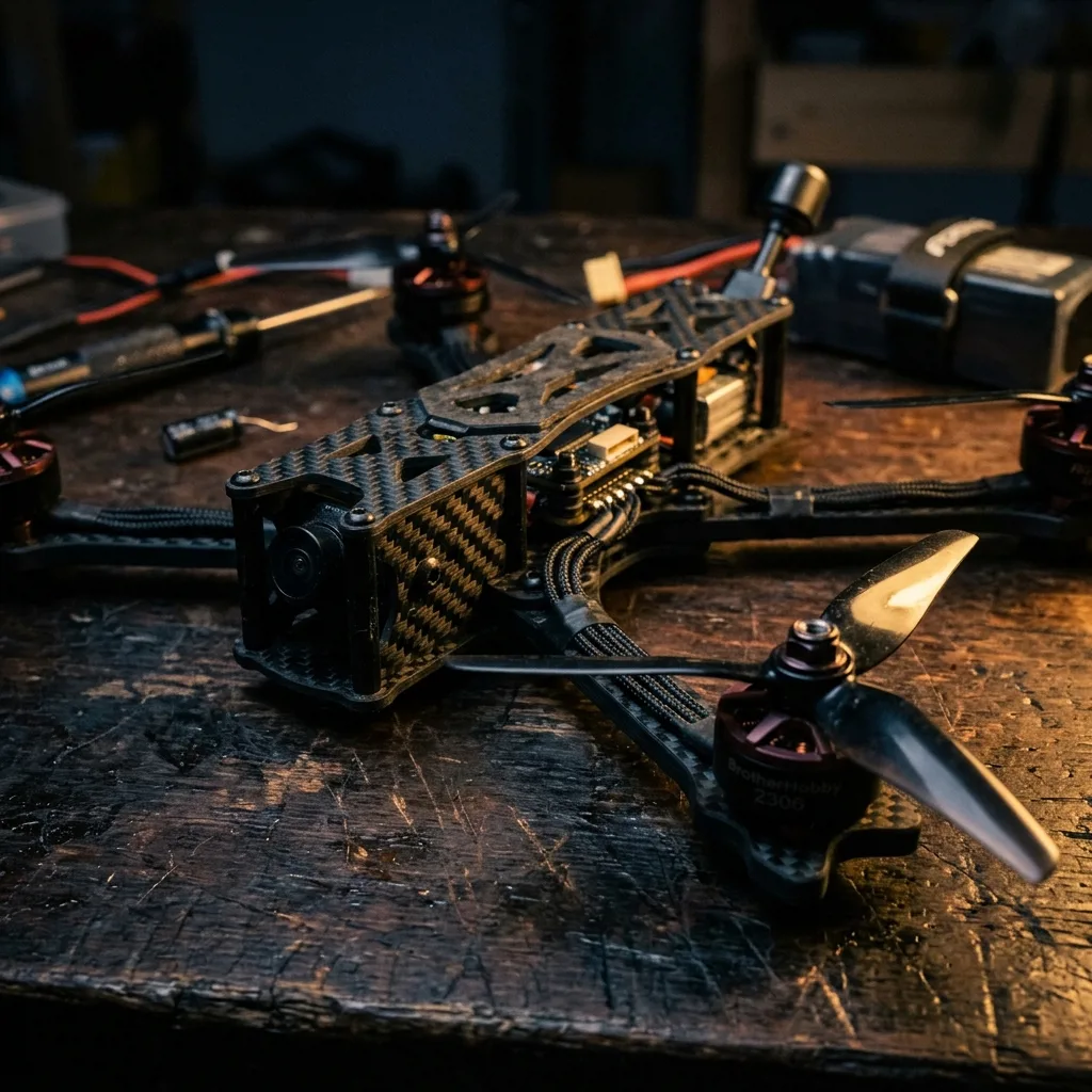 FPV-дрон с пропеллерами крупным планом