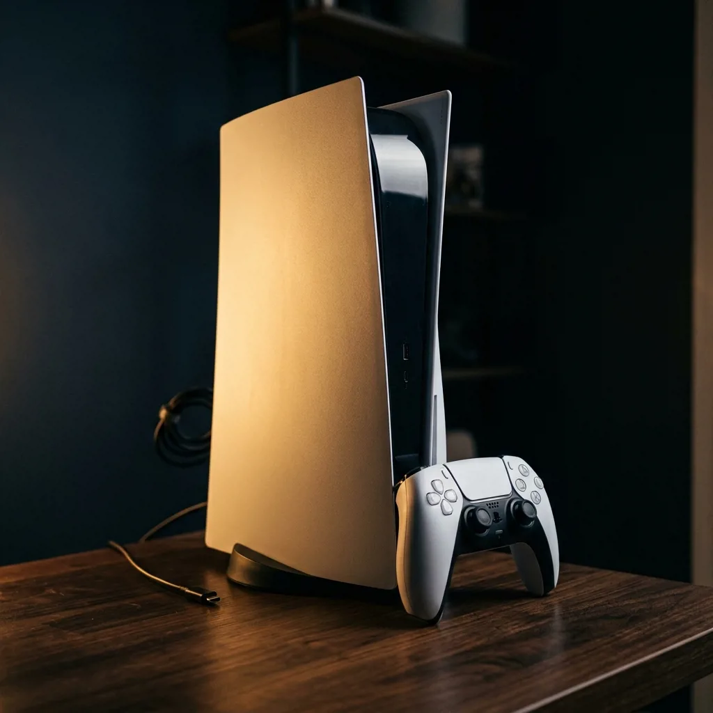 Игровая консоль PlayStation 5 с геймпадом DualSense на столе