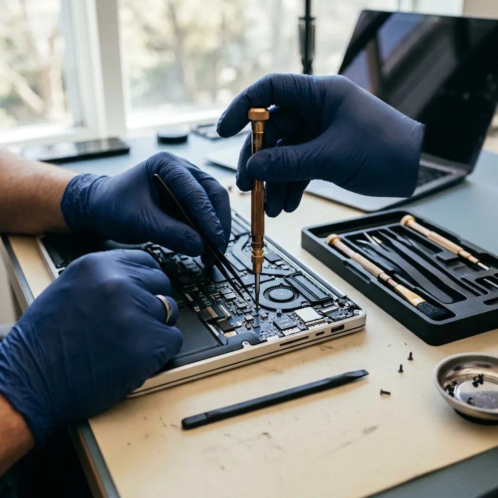 Специалист проводит диагностику MacBook Air 13 M2