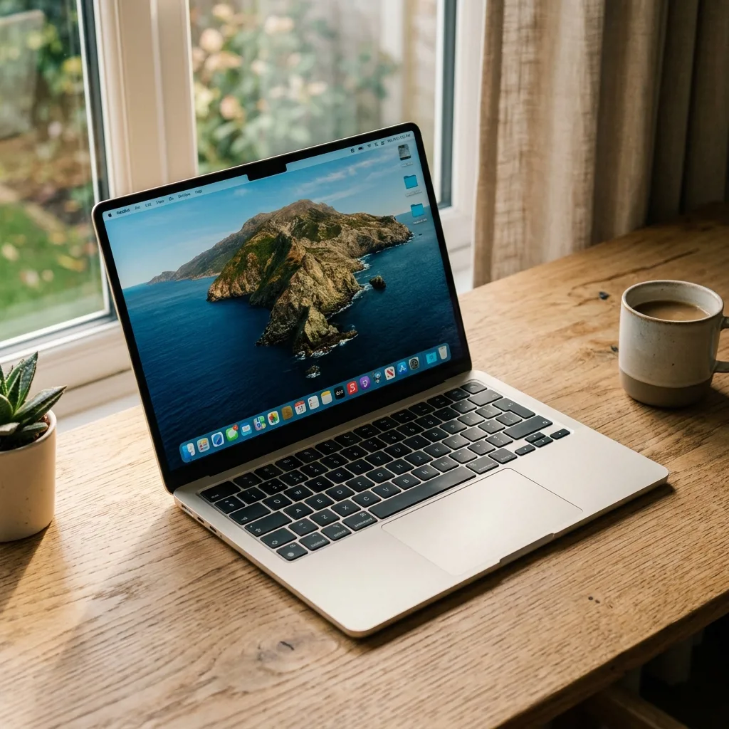 MacBook Air 13 M2 открытый, вид на клавиатуру и дисплей Liquid Retina