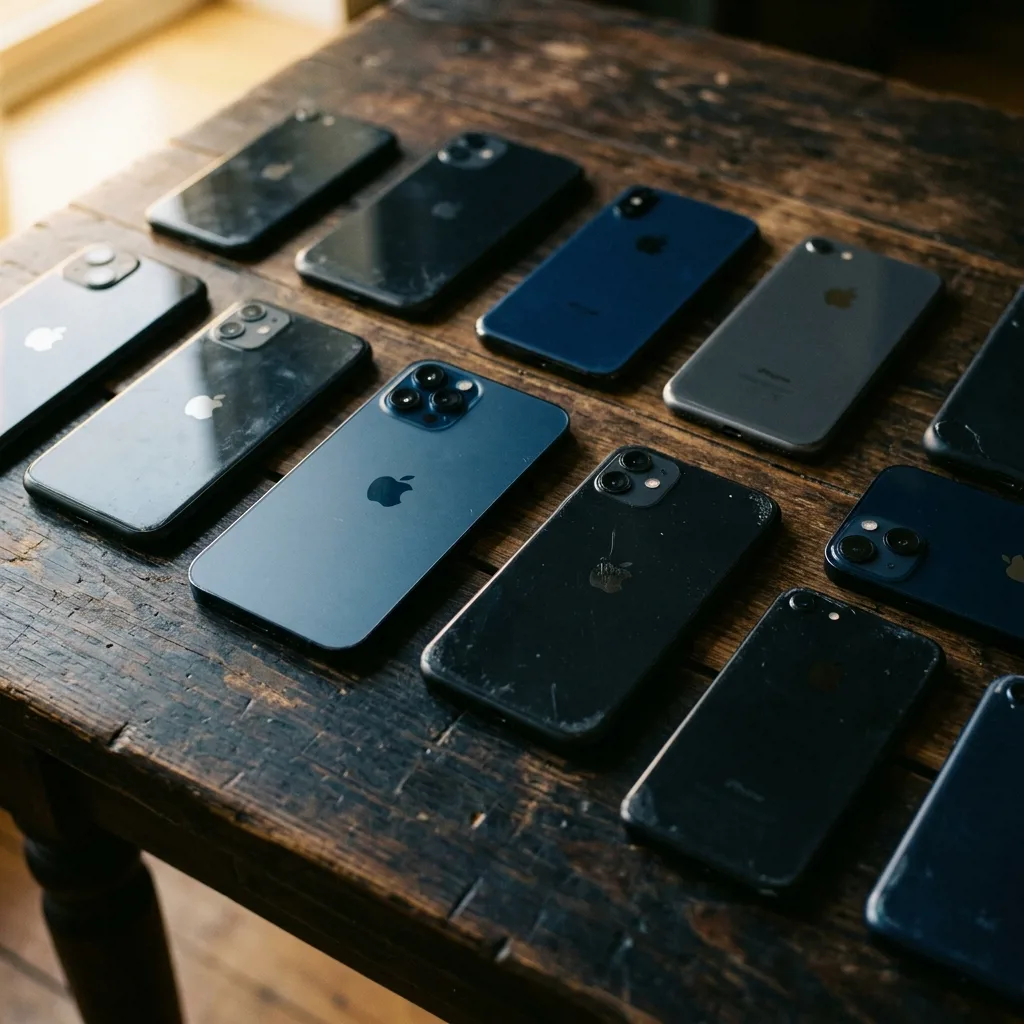 Скупка айфон — iPhone разных моделей и цветов на столе оценщика