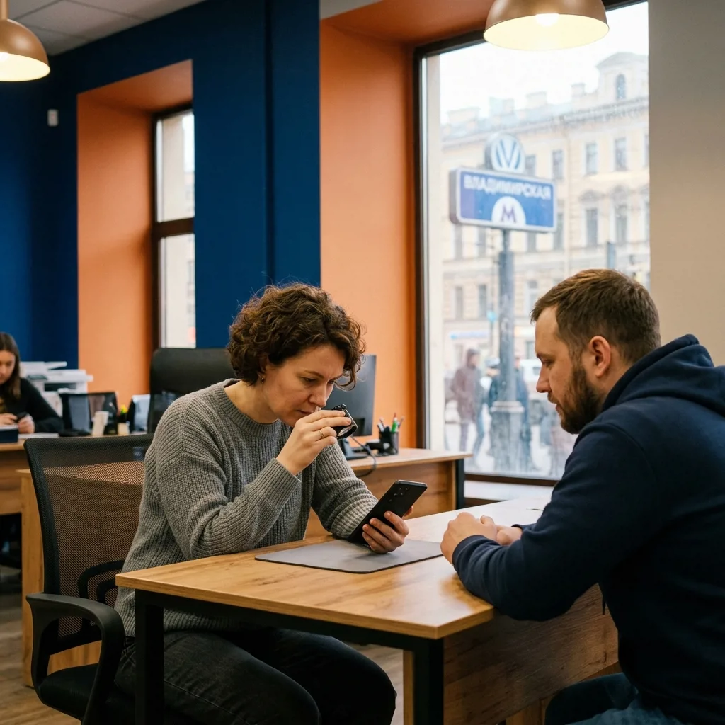 Клиент сдаёт свой iPhone в trade-in при покупке восстановленной техники