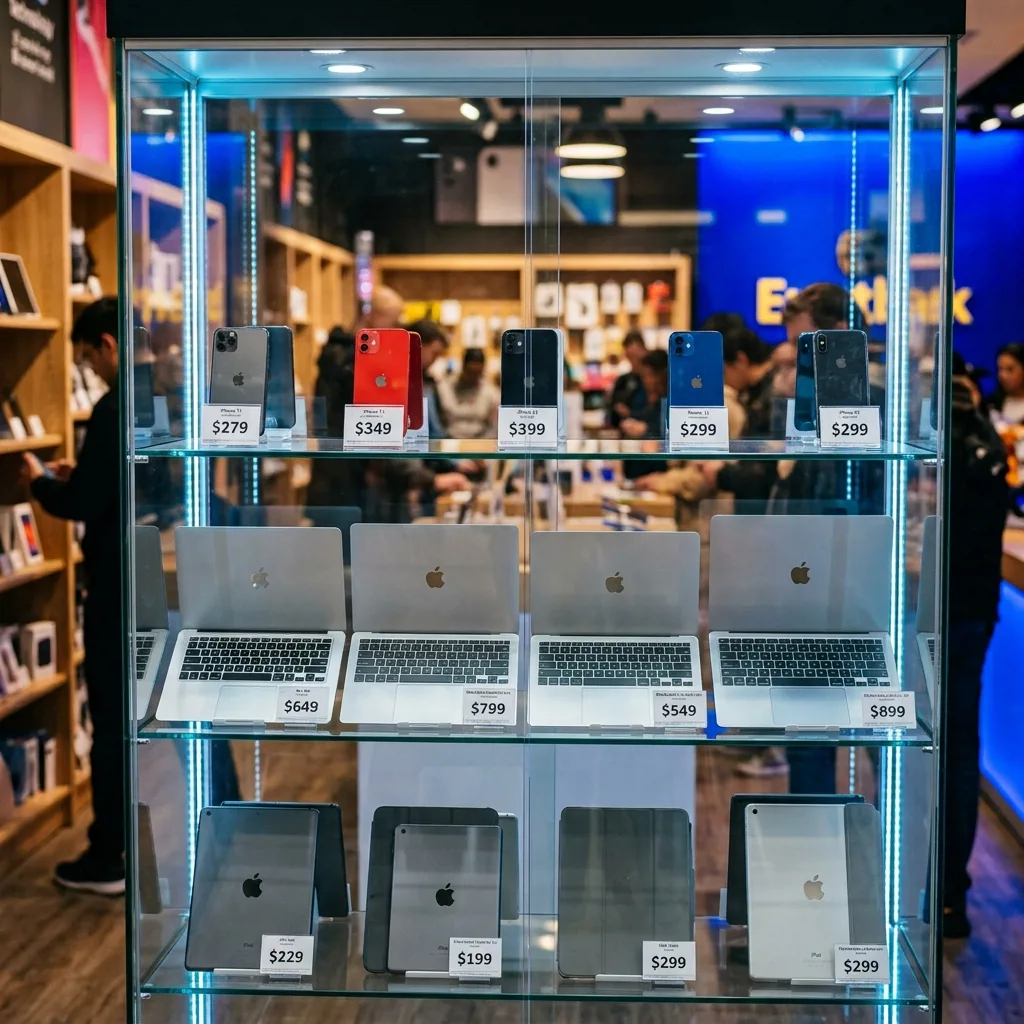 Витрина восстановленной техники Apple с гарантией в магазине