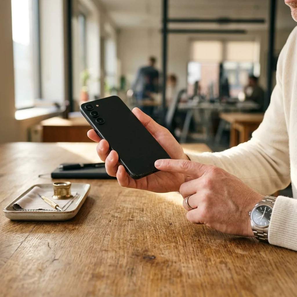 Специалист Re:Скупка оценивает iPhone перед выкупом в офисе у метро Владимирская