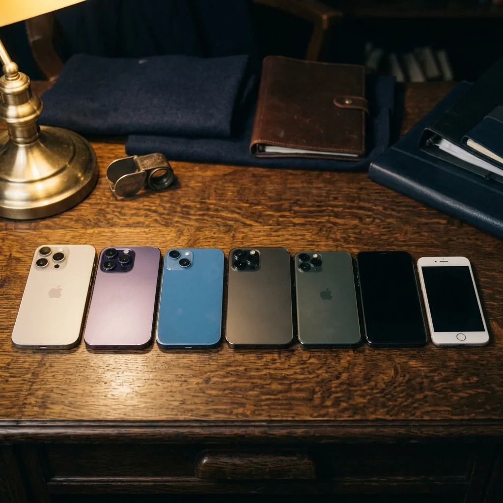 iPhone разных моделей на столе оценщика