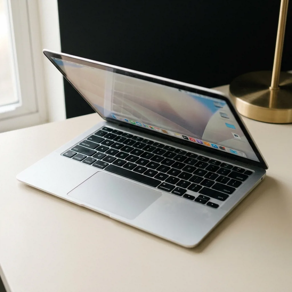 Восстановленный MacBook Air 13 M2 крупным планом на столе в офисе Re:Скупка