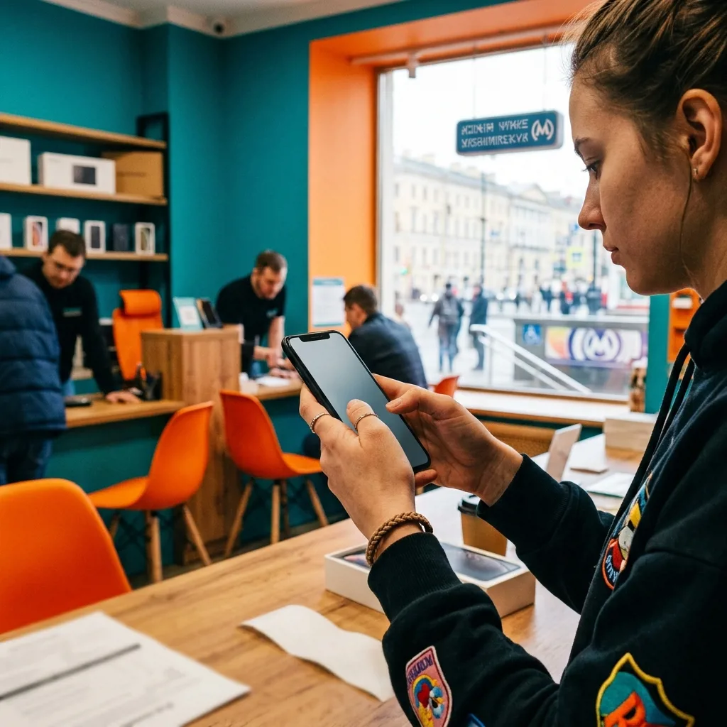 Восстановленный iPhone с гарантией в руках покупателя, офис Re:Скупка у метро Владимирская