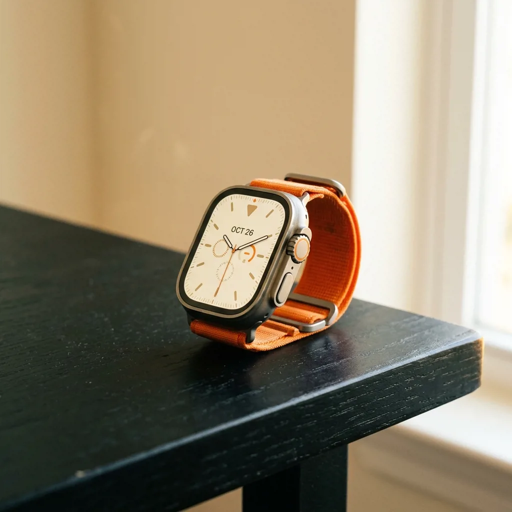 Apple Watch Ultra в титановом корпусе с оранжевым ремешком