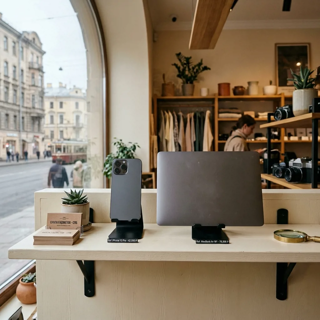 Восстановленные iPhone и MacBook на витрине Re:Скупка в Санкт-Петербурге