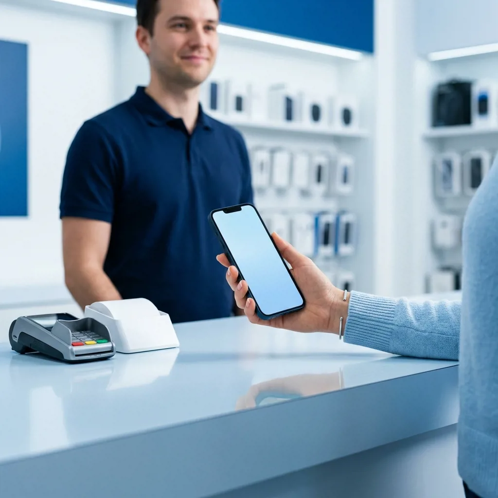 iPhone 14 в руке клиента перед продажей в скупку Re:Skupka в Санкт-Петербурге