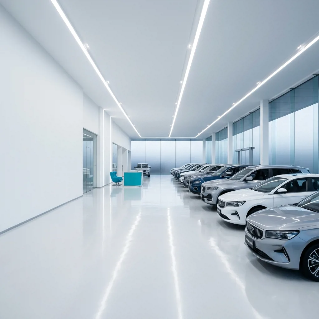 Автосалон Geely в Астрахани, ряд новых автомобилей
