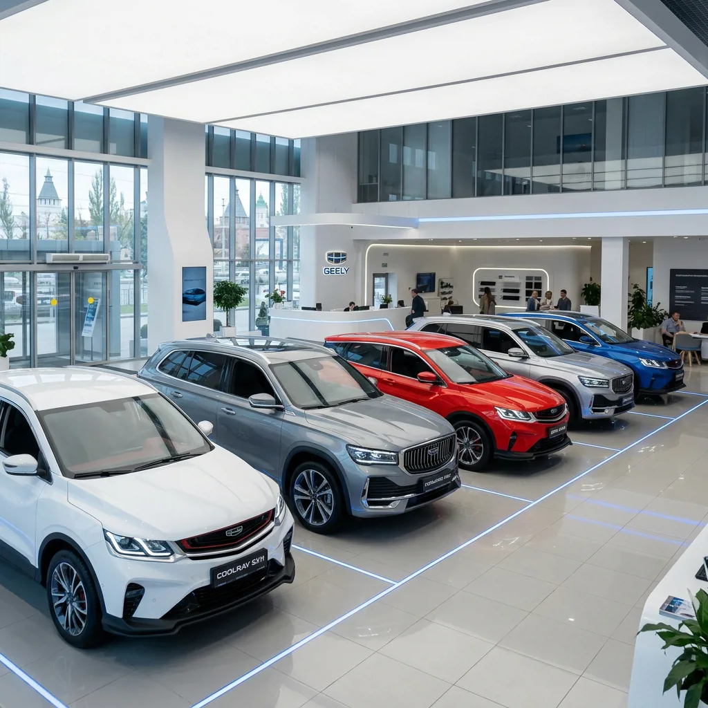 Автомобили Geely в шоуруме дилера в Астрахани