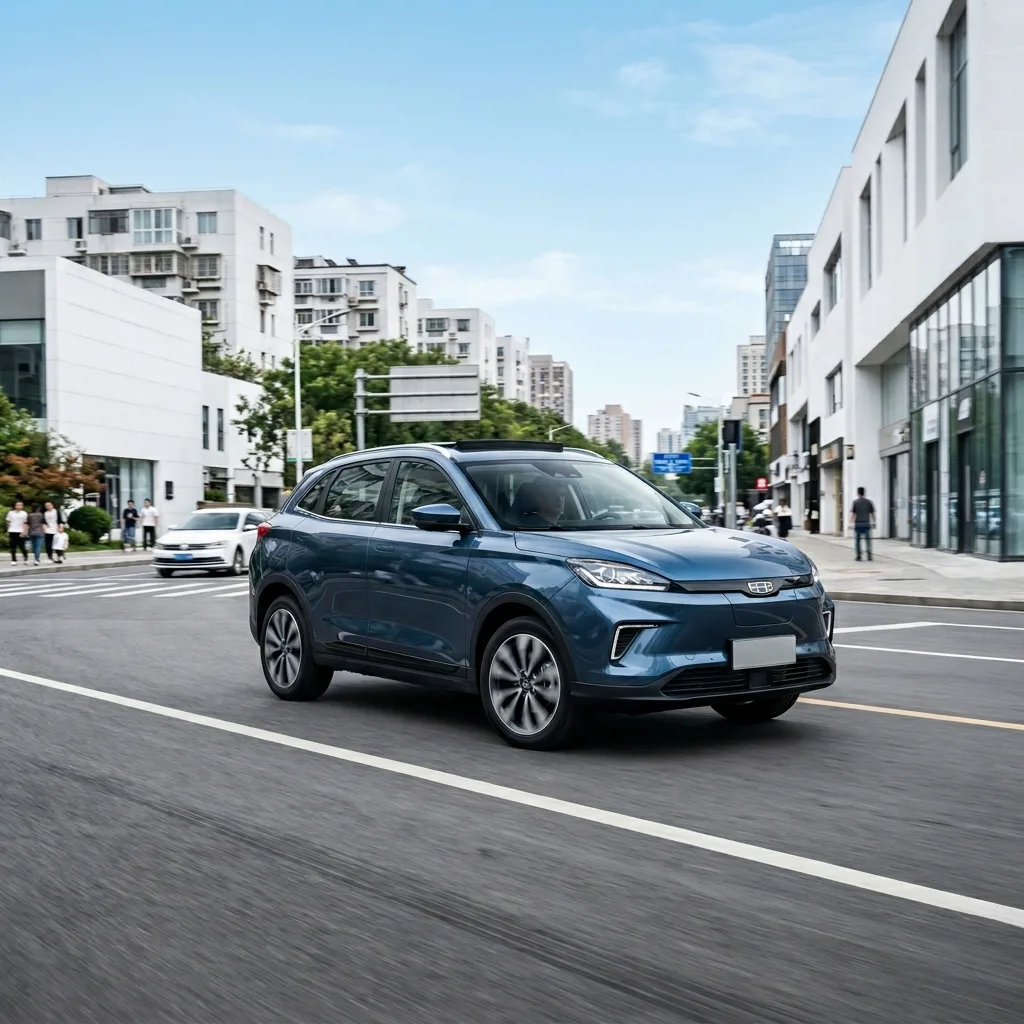 Geely EX5 в движении по городской улице Астрахани