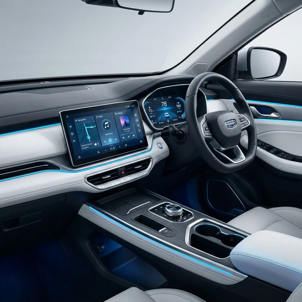 Geely EX5 EM-i в комплектации Flagship, вид на цифровую панель приборов
