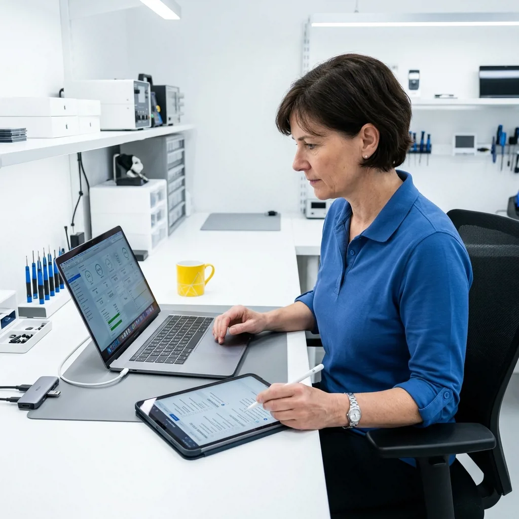 Специалист проводит оценку MacBook перед выкупом в Санкт-Петербурге