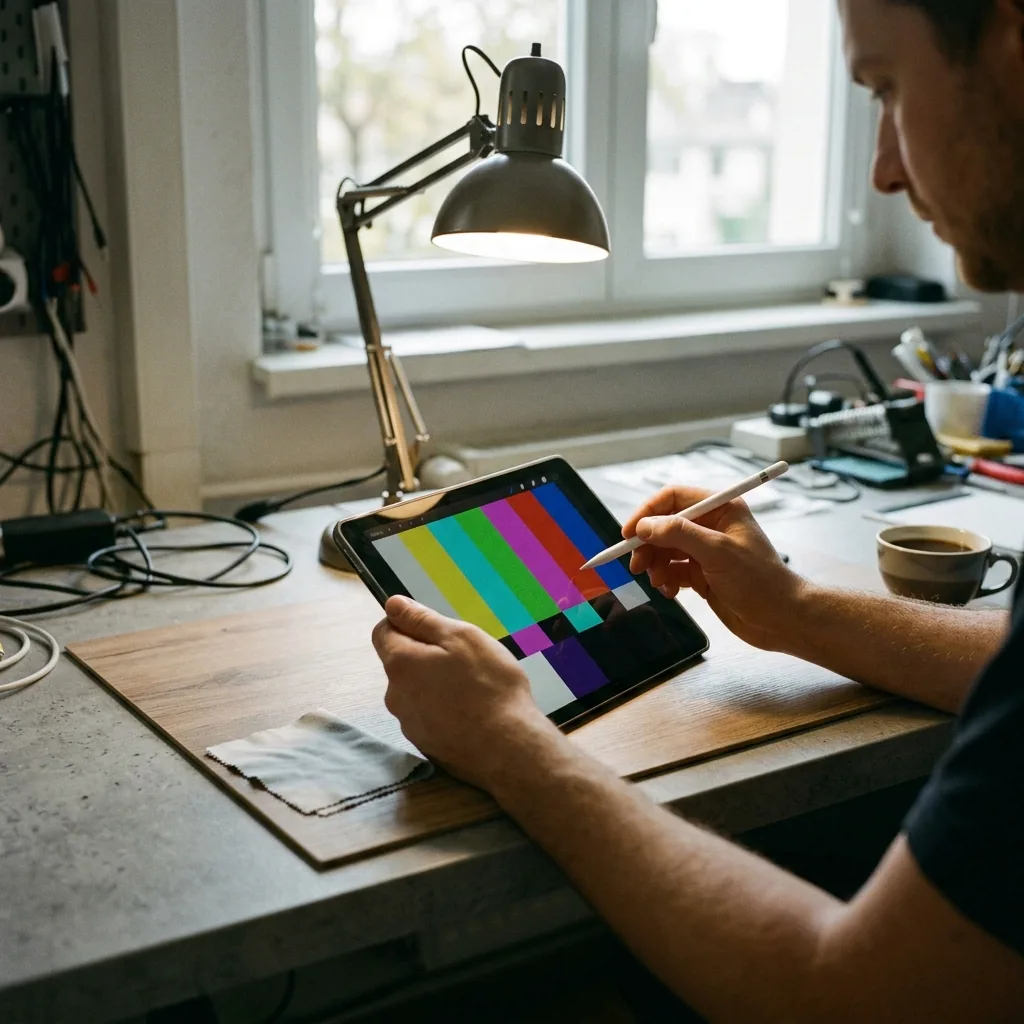 Специалист проводит диагностику планшета iPad перед выкупом
