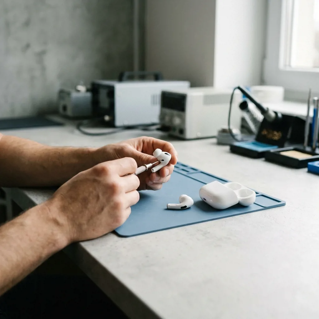 Специалист проводит оценку AirPods Pro перед выкупом