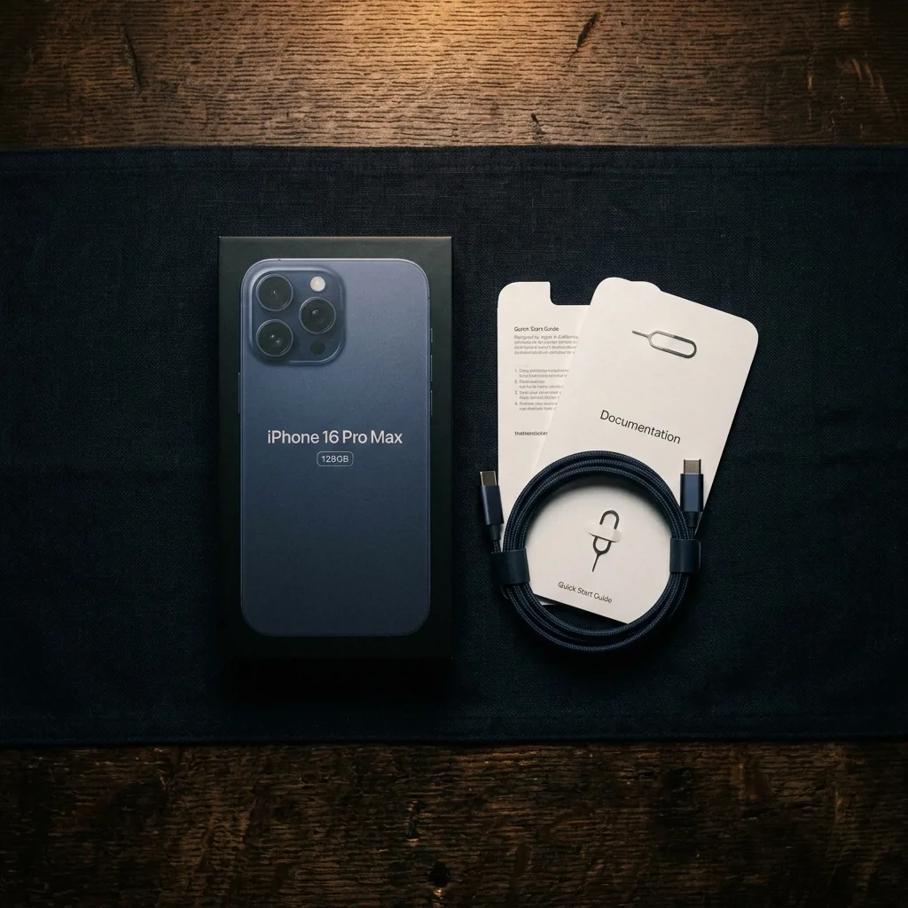 iPhone 16 Pro Max 128 ГБ — комплект поставки с коробкой и кабелем