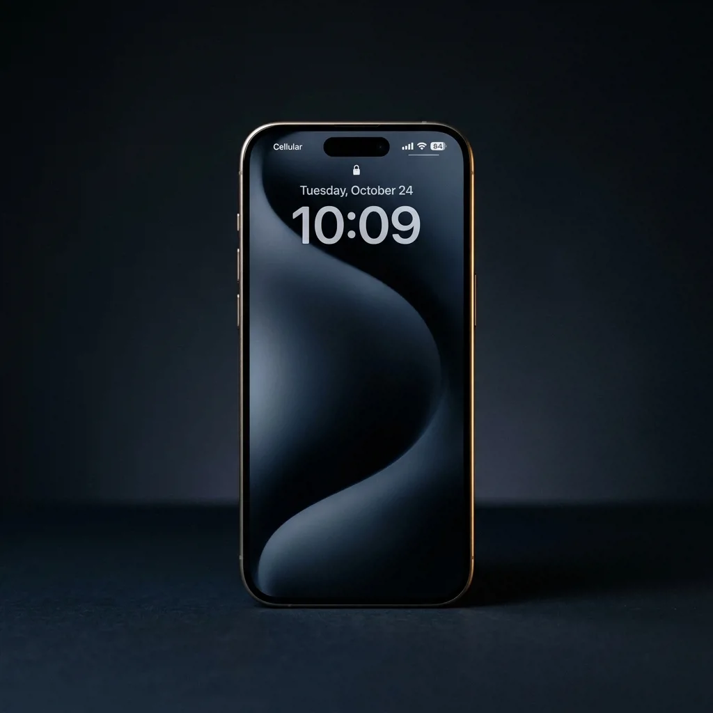 iPhone 15 Pro 128 ГБ — вид спереди, титановый корпус