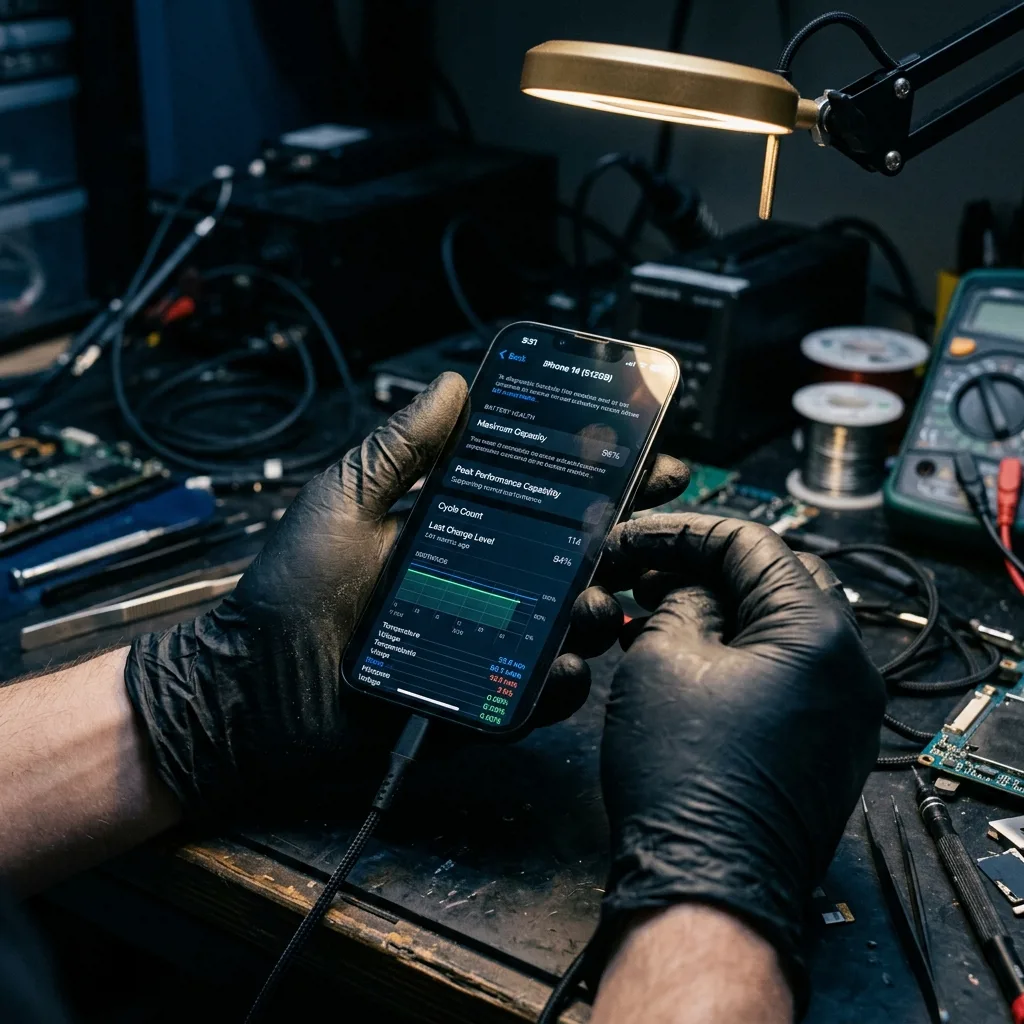 Проверка iPhone 14 512 ГБ перед продажей — диагностика экрана и аккумулятора