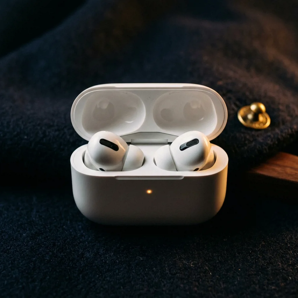 AirPods Pro второго поколения в открытом кейсе на белом фоне