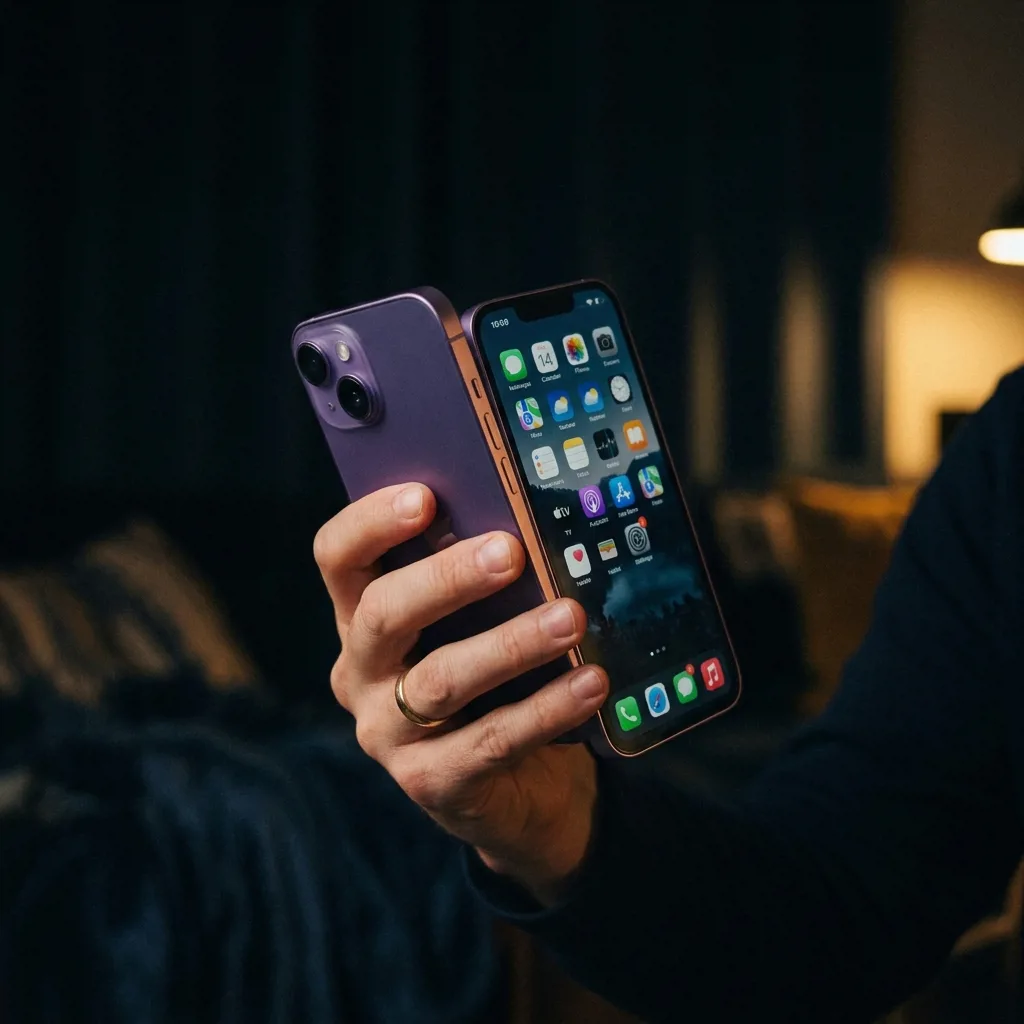 iPhone 14 Plus 128 ГБ в руке — большой экран и тонкий корпус