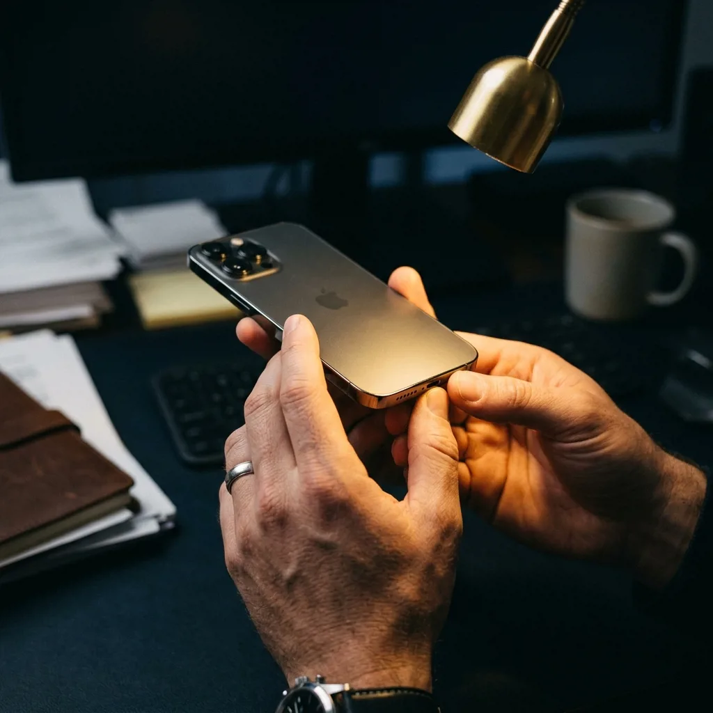 iPhone 13 Pro Max 128 ГБ в руке, проверка состояния корпуса