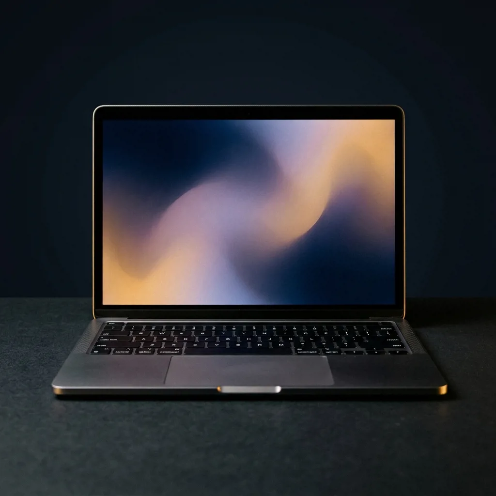 MacBook Pro 13 M1 — вид спереди, открытая крышка