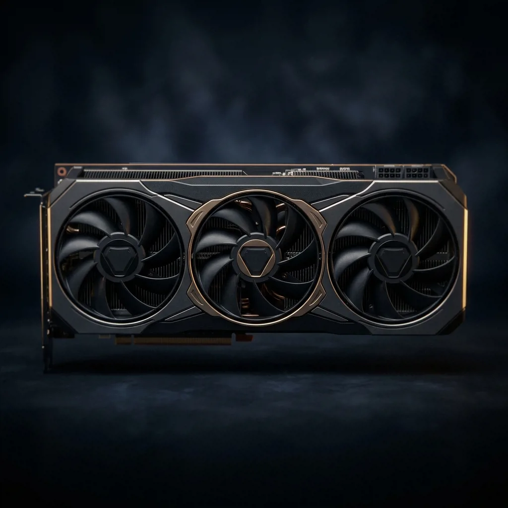 Radeon RX 6800 XT — вид спереди, три вентилятора системы охлаждения