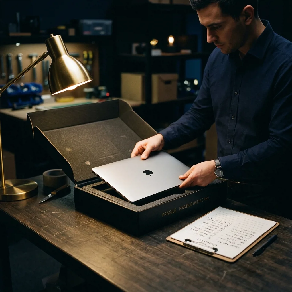 Проверка и упаковка MacBook перед доставкой по Санкт-Петербургу