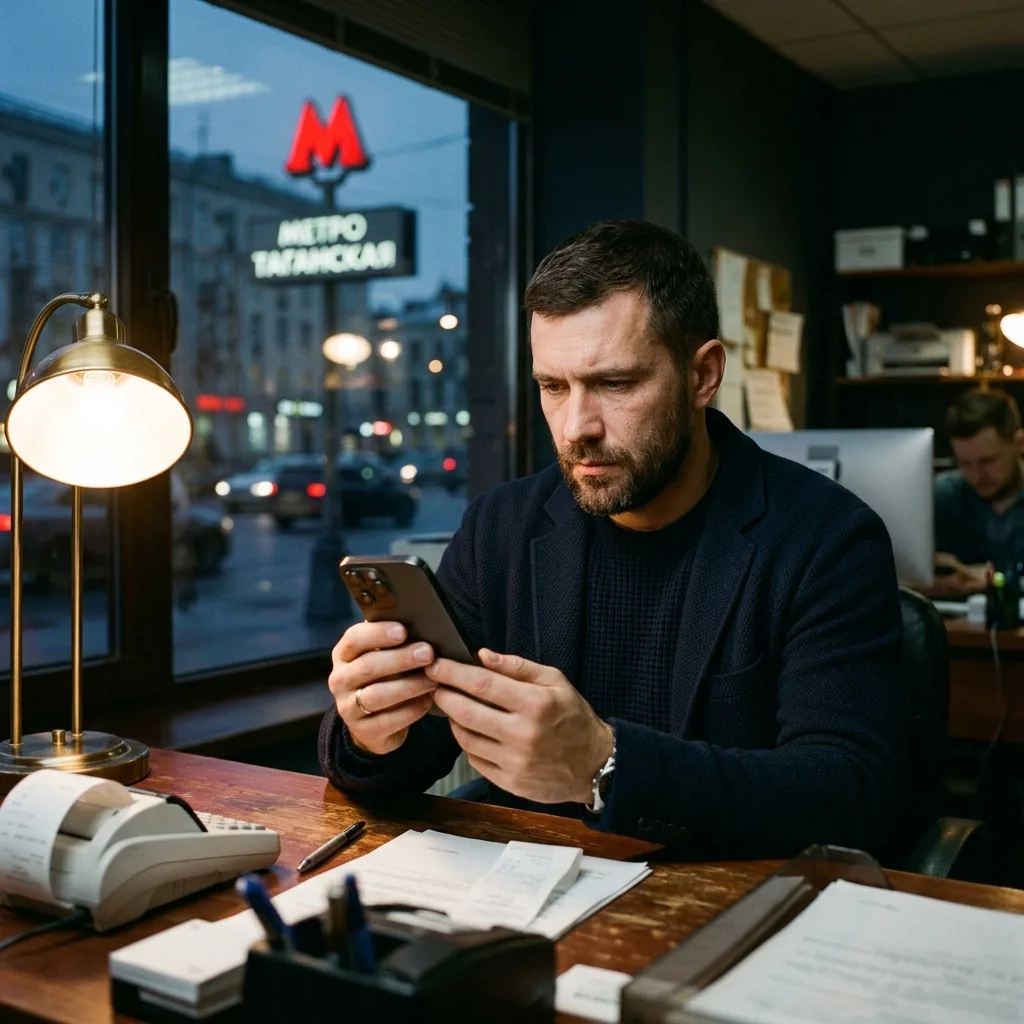 Покупатель проверяет iPhone 15 Pro Max перед оплатой в офисе у метро Владимирская