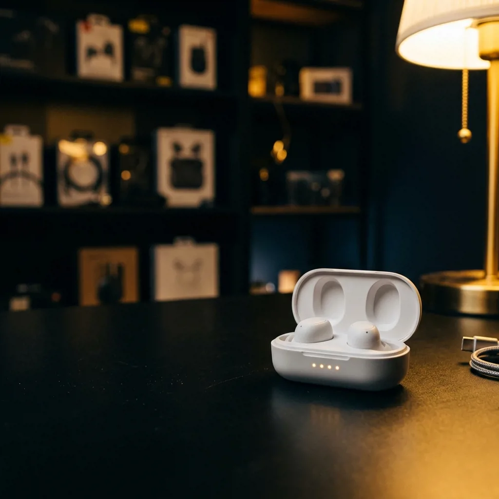 Наушники AirPods на столе в офисе скупки