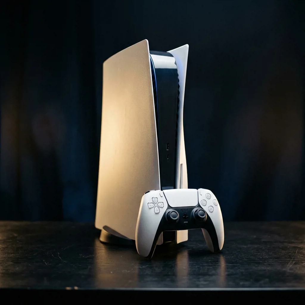 Игровая консоль PlayStation 5 с геймпадом DualSense на столе