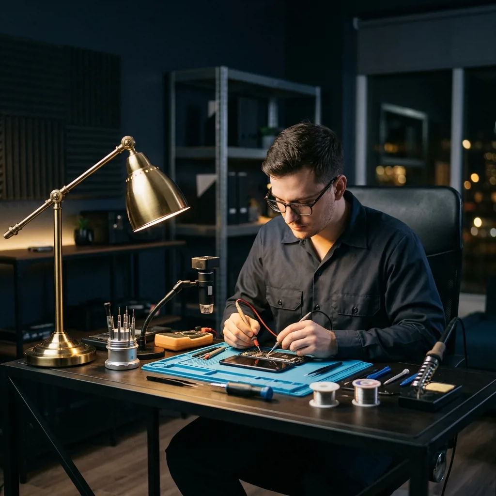 Специалист проводит диагностику Samsung Galaxy перед продажей в Санкт-Петербурге